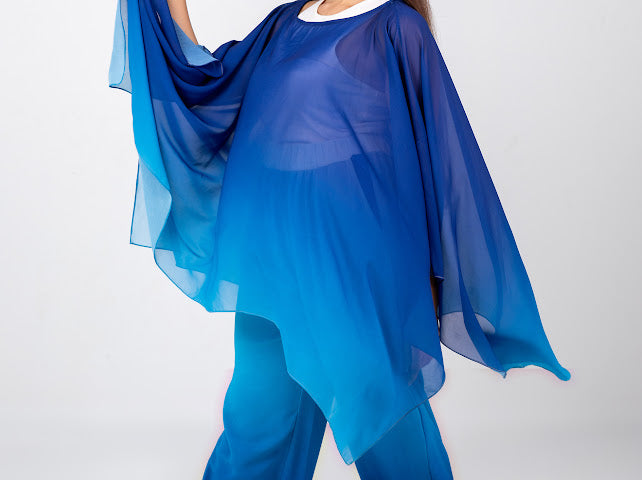 Royal blue chiffon Poncho/ cover up