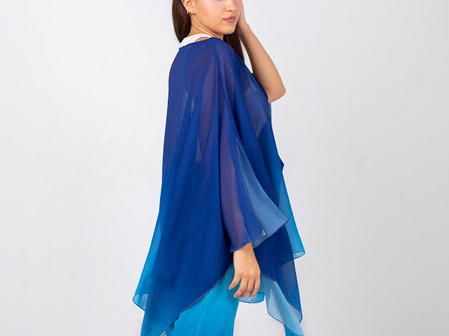 Royal blue chiffon Poncho/ cover up