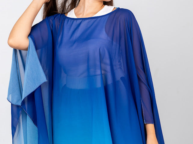 Royal blue chiffon Poncho/ cover up