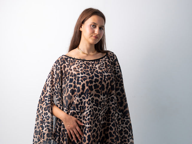 Leopard chiffon Poncho/ cover up