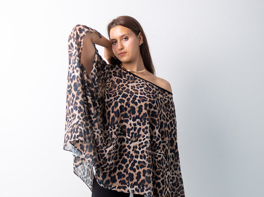 Leopard chiffon Poncho/ cover up