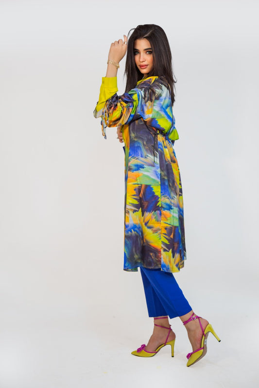 Colorful waisted Kimono