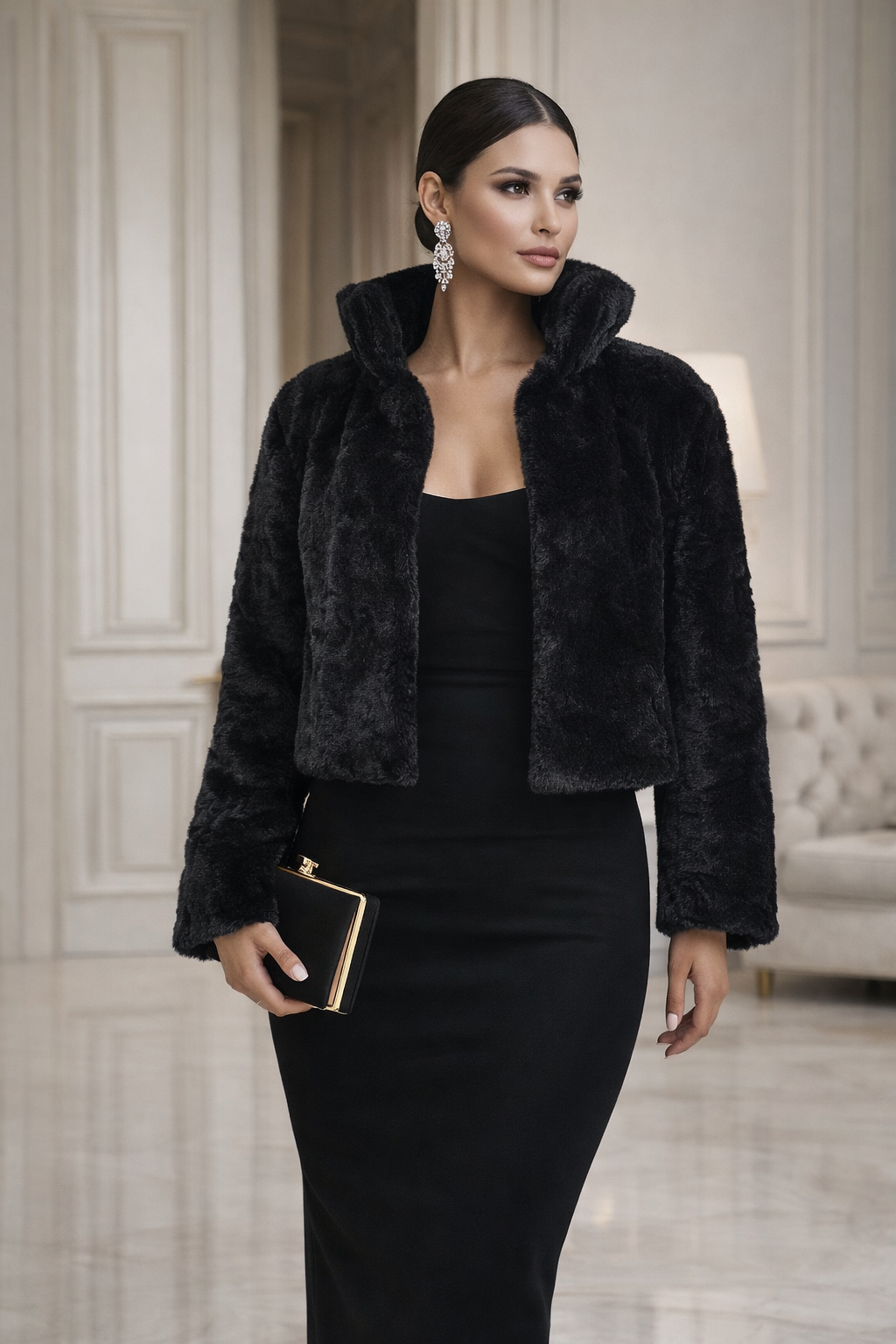 Elegant Zipper Fur Coat 4 × 1