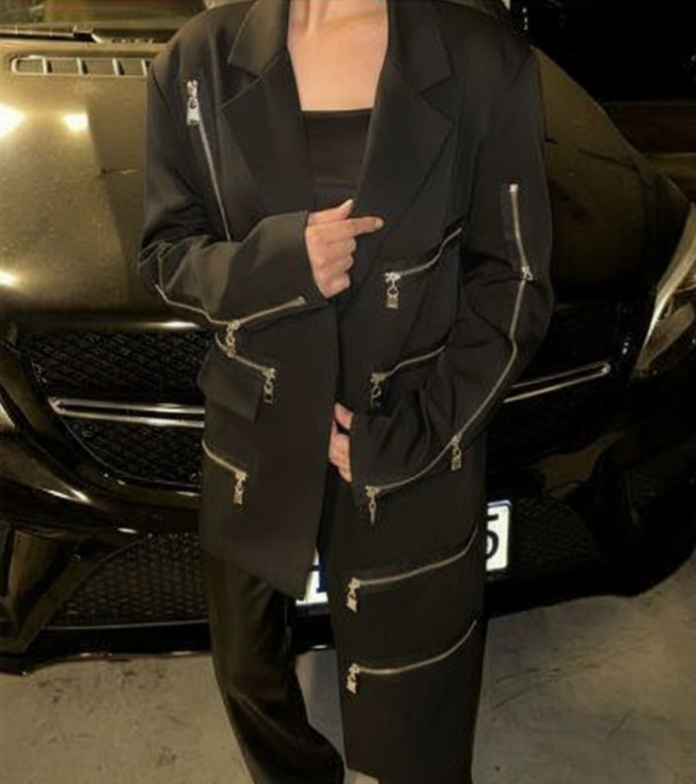 Zipper Leather High Low Coat