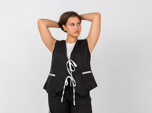 Ribbon linen vest