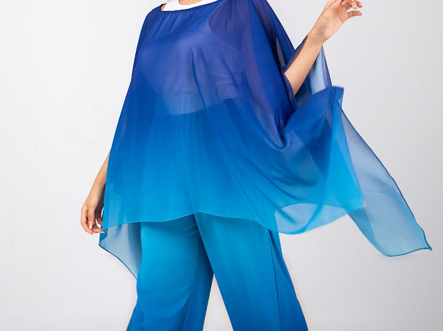 Royal blue chiffon Poncho/ cover up