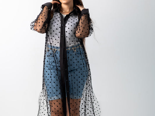 Polka dots tull shirt dress