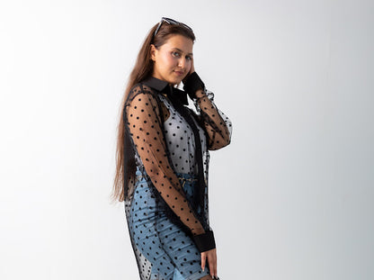 Polka dots tull shirt dress