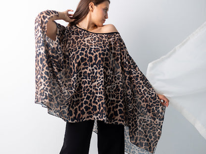 Leopard chiffon Poncho/ cover up