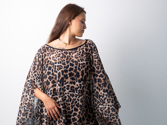 Leopard chiffon Poncho/ cover up