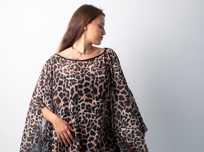 Leopard chiffon Poncho/ cover up