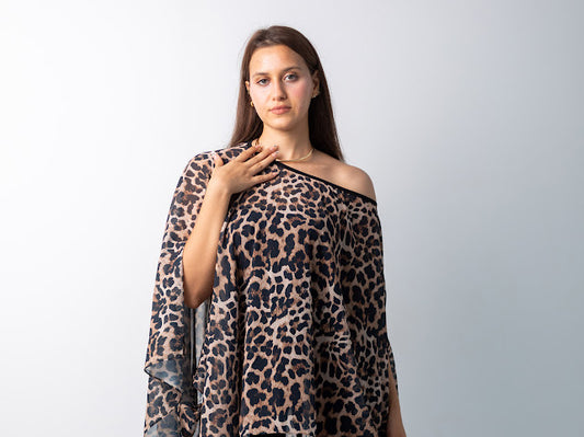 Leopard chiffon Poncho/ cover up