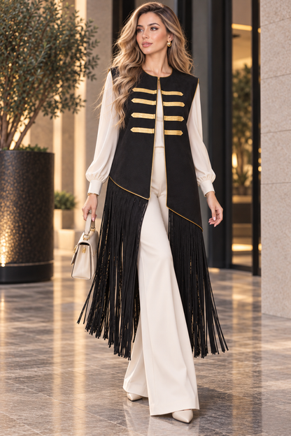 Golden Suede Fringes Vest