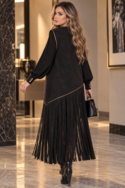 Golden Suede Fringes Vest